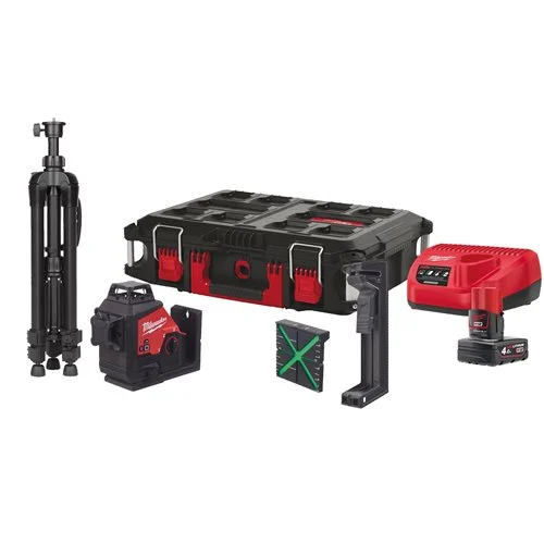 Laser vert 3 lignes 360° - M12 3PLSKIT-401P - Avec 1 batterie 4.0Ah + chargeur + Packout box - MILWAUKEE - 4933499379
