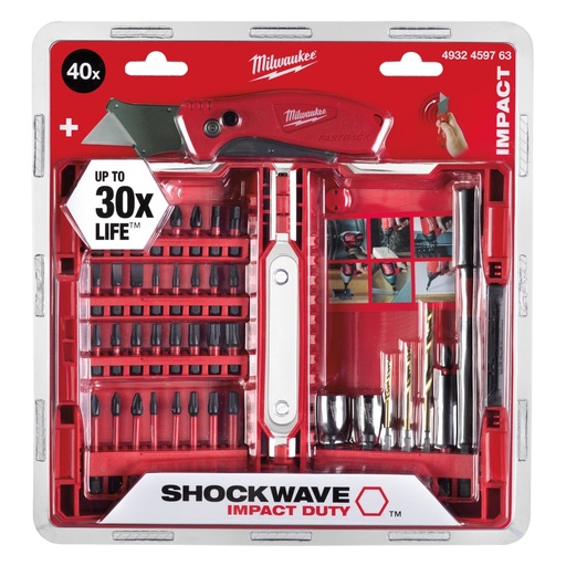 [4932459763] Coffret d'embouts résistants au chocs - SHOCKWAVE 40 pcs + CUTTER - MILWAUKEE - 4932459763