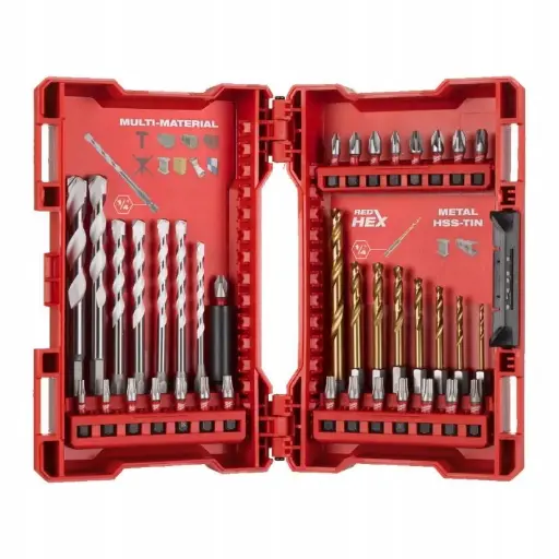 [4932479854] Coffret forets et embouts - Shockwave Red Hex & Multi-matériaux 39 pièces pour perceuse visseuse et visseuse à chocs - MILWAUKEE - 4932479854