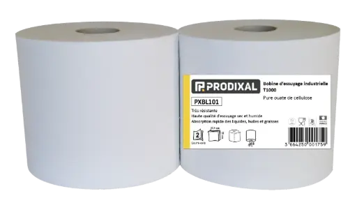 [PXBL101] Lot de 2 BOBINES OUATE ESSUYAGE INDUSTRIEL BLANCHE - PRODIXAL - PXBL101