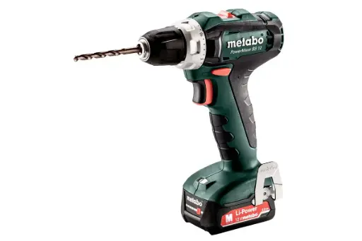 [601036500] Perceuse visseuse 12V  - PowerMaxx - BS 12 - Avec 2 batterie 2Ah + chargeur + Coffret et mandrins à serrage rapide - METABO - 601036500